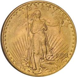 [L#1135] 1908 $20 NO MOTTO N MS66