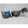 Image 1 : LOT OF 2 CAMERA W/FLASH (KODAK SIGNET 40) & PIPE TOBACCO TIN (OLD PORT) *HAS WRONG LID*