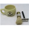 Image 1 : LOT OF 3 - SHAVING MUG (SCOTCH HEATHER); SHAVING BRUSH; SAFETY RAZOR 9SCHICK KRONA)