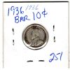 Image 2 : 1936 10 CENT PC *BAR DIE CRACK VARIETY LONG DIE CRACK*
