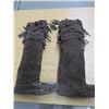 Image 3 : BROWN SUEDE LEATHER KNEE HIGH MUKLUKS (LEATHER FRINGES; MENS SIZE 10/11)