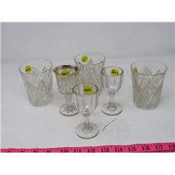 LOT OF 6 (3 TUMBLERS, 3 WINE GLASSES) *4 PRESSED GLASS8