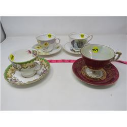 LOT OF 4 TEACUPS & SAUCERS (2 ROYAL STAFFORD, 1 MADE IN JAPAN, 1 TUSCAN)