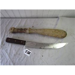 LOT OF 2 (KNIFE *12" BLADE*& WOODEN CLUB)