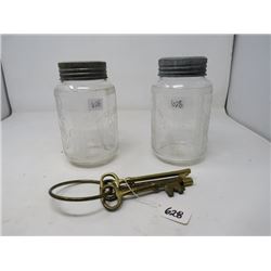 BRASS SKELETON KEYS & 2 NABOB COFFEE JARS