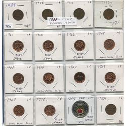 SHEET OF 1929 - 1967 CNDN 1 CENT PCS (QTY 15) & 2018 CNDN ARMISTICE 2 DOLLAR PC