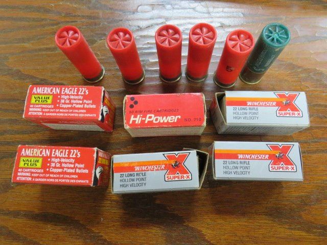 LOT OF (22 CALIBER) LONG SHELLS, 5 BOXES FULL 1 PARTIAL & 6 (12 GAUGE ...
