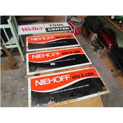 LOT OF 4 SIGNS (3 - NIEHOFF - 20  X 8.5 ; 1 WELLER - WOODEN)