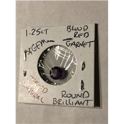Beautiful 1.25 Blood RED GARNET Round Briiliant Cut Tested Natural