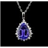 Image 1 : GIA Cert 18.21 ctw Tanzanite and Diamond Pendant With Chain - 14KT White Gold