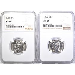 2-1965 JEFFERSON NICKELS, NGC MS-66