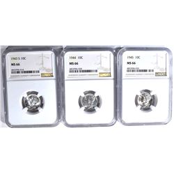1943-S, 1944, 1945 MERCURY DIMES NGC