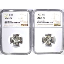 1937 & 41-D MERCURY DIMES, NGC MS-56 FB