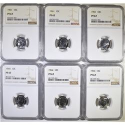 3-1961 & 3-1964 ROOSEVELT DIMES, NGC PF-67