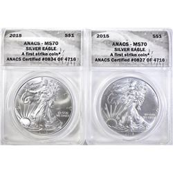 2-2015 AMERICAN SILVER EAGLES, ANACS MS-70