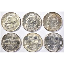 6-GEM BU 1944-D JEFFERSON SILVER NICKELS