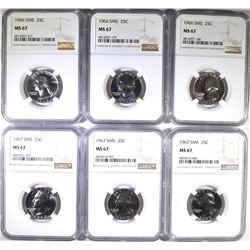 3-1966 & 3-1967 SMS WASHINGTON QUARTERS, NGC MS-67