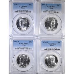 4-1976-S SILVER KENNEDY HALF DOLLARS, PCGS MS-66