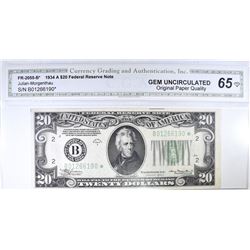 1934 A $20 FRN  CGA 65 OPQ RARE STAR NOTE