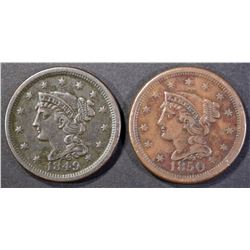 1849 & 1850 LARGE CENTS  XF