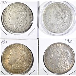 (3) 1921 AU, (1) 1921-S AU MORGAN DOLLARS
