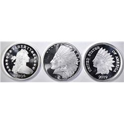 3-DIFFERENT ONE OUNCE .999 SILVER ROUNDS