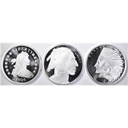 3-DIFFERENT ONE OUNCE .999 SILVER ROUNDS