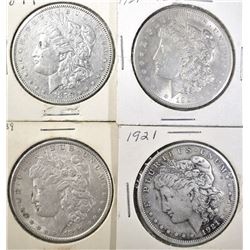 1879, 1889 AU, 1921 VF+ & 21 CH BU MORGAN DOLLARS