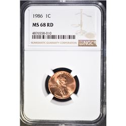 1986 LINCOLN CENT, NGC MS-68 RED