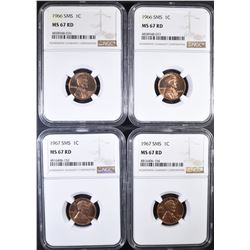 2-1966 & 2-1967 SMS  LINCOLN CENTS, NGC MS-67 RED