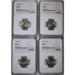 1942, 43, 44 & 45 “S” MINT JEFFERSON NICKELS: