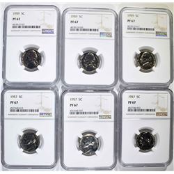 3 1957, & 3 59 JEFFERSON NICKELS NGC PF-67