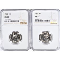 2-1965 JEFFERSON NICKELS, NGC MS-66
