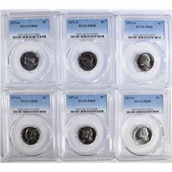 6 1971-S JEFFERSON NICKELS PCGS PR-68