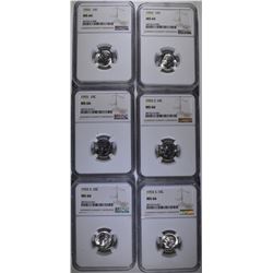 3-1955 & 3-55-S ROOSEVELT DIMES, NGC MS-66