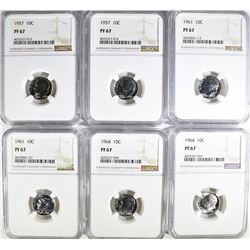 2-1957, 2-61 & 2-64 ROOSEVELT DIMES, NGC PF-67