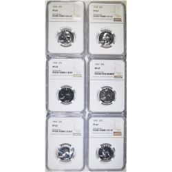 1955, 56, 57, 60, 63 & 64 QUARTERS, NGC PF-67