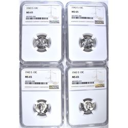 (4) 1943-S MERCURY DIME NGC MS65