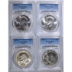 2-1973-S & 2 76-S SILVER IKE DOLLARS, PCGS MS-66