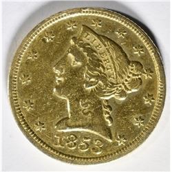1853-C $5 GOLD  AU