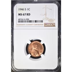 1946-S LINCOLN CENT, NGC MS-67 RED