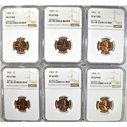 6 LINCOLN CENTS NGC PF-67 RD