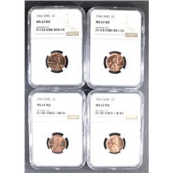 2-1966 & 2-67 SMS LINCOLN CENTS, NGC MS-67 RED