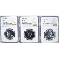 3 - 1961 FRANKLIN HALF DOLLARS NGC