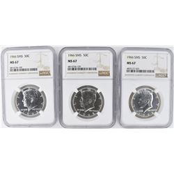 3-1966 SMS KENNEDY HALF DOLLARS, NGC MS-67