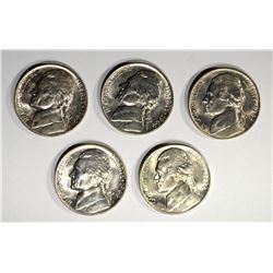 5-BU 1944-D JEFFERSON SILVER “WAR” NICKELS