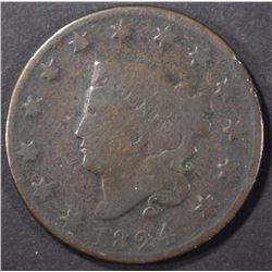 1824 LARGE CENT, G/VG
