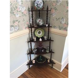 Antique 5 Tier Bob & Turn Wooden Corner Shelf