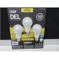 New 3 pack LED Dimmable 100watt replacement / 22 year 25,000hrs 15 watt