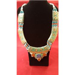 Turquoise Red Coral And Blue Lapis Lazuli Necklace